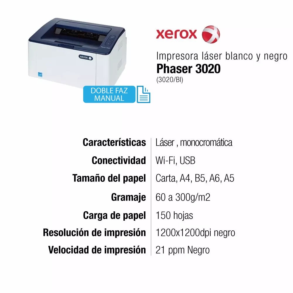 Office on Time - IMPRESORA XEROX 3020 LASER MONOCROMÁTICA WIFI